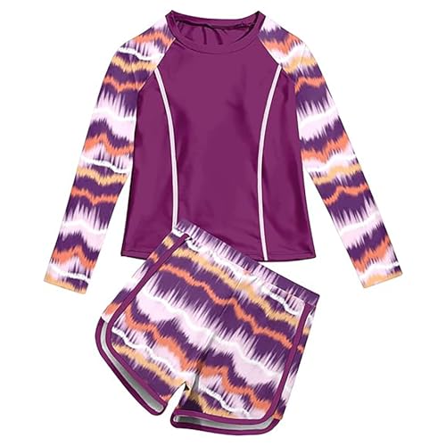 Generisch Conjunto de bikini para niña, traje de baño de 3 piezas para niñas, parte superior de bikini + pantalones cortos + bragas, traje de baño infantil con estampado floral, rosso, 8-9 años