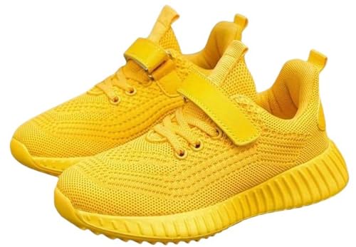 FUNCOS Kids' Breathable Mesh Sneakers for Boys & Girls - Machine-Washable with Wide Toe Box, Slip-Resistant Sole & Arch Support for Playground, Running, School Yellow 13