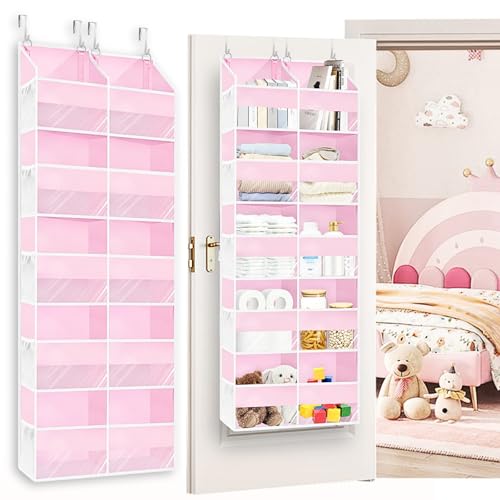 Image of Pink Over The Door Organizer 5 Tiers, Extra Large Behind Door Storage of 10 Compartments, 50 lbs Weight Capacity Over The Door Storage for Closet, Diaper Organizer