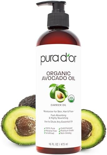 PURA D'OR ORGANIC Avocado Oil Pure Cold-Pressed Carrier Oil, 16oz