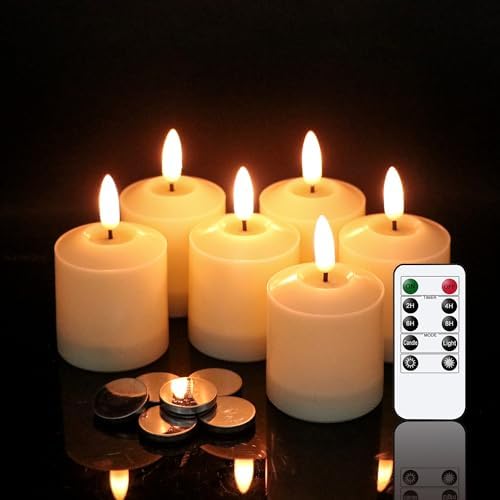 Lasumora 6pcs Waterproof Outdoor Flameless Votive Candles with Remote Timer 3D Wick