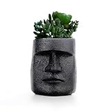 Lifexquisiter Easter Island Moai Head Succulent Planter Pot, Human Face Flower Pot for Desktop Home Decor, Cool Moai Figurines Pen and Brush Holder, Black