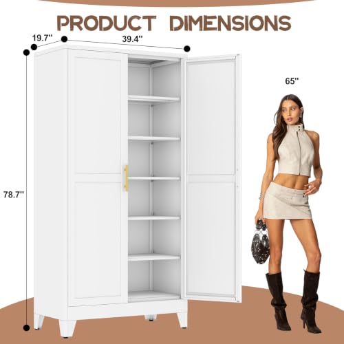 Image of winiowa 78.7 inch Tall Metal Pantry Cabinet, Kitchen Storage Organizer, White | with 2 Doors and 5 Adjustable Shelves, Versatile Storage Cupboard for Kitchen, Laundry, Dining & Utility Room
