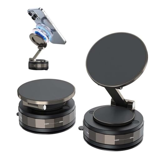 Image of Magnetic Phone Holder for Car Magnetic Mobile Holder with 360 Rotatable & Foldable Metal Cell Phone Holder, Strong Grip Vacuum Seal, Car Mount Compatible with All Phones