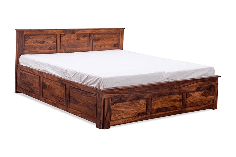 Image of Sheesham Wood King Size Bed with Open Dual Storage for Bedroom Home Wooden Double Bed Cot Palang for Living Room and Hotels (Honey Finish) | 1 Year Warranty