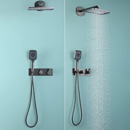 Juego de grifo de ducha con efecto lluvia rectangular para crear un spa en el hogar 3