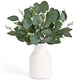 Dahey Artificial Eucalyptus Stems in Ceramic Vase Centerpiece Table Decorations Modern Farmhouse Decor Fake Eucalyptus Plants with Vase for Bathroom Kitchen Shelf Living Room Home Decor, White