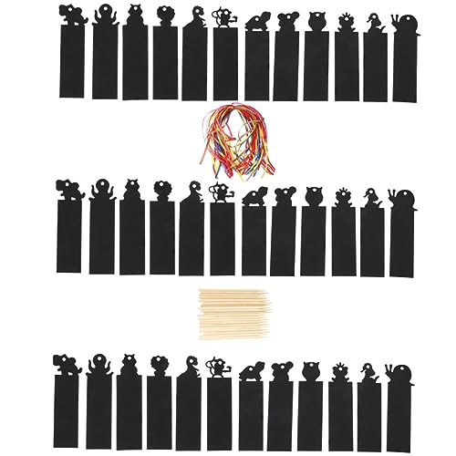 BinZyronic 虹色スクラッチペーパー ブックマークキット 紙工作 アニマルデザイン ? 子供向けDIY教材 読書グッズ 環境に優しい素材 空テンプレート付き