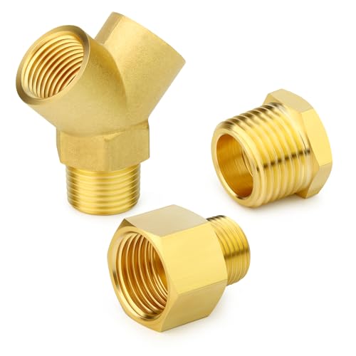 Image of GASHER 2PCS Brass Pipe Fitting Male Branch Tee Y Adapter 1 /2 inch NPT Female x 1 /2 inch NPT Female x 1 /2 inch NPT Male