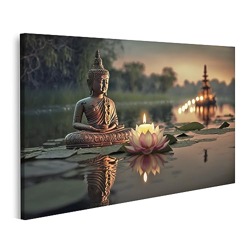 islandburner Cuadro sobre lienzo Buda Purnima Vesak día estatua flor de loto luz de vela río Buda imágenes murales póster JEKF-1K