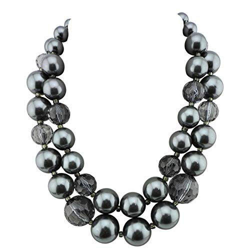 Firstmeet FIRSTMET 2-Layer Handmade Pearl Collar Necklace for Women (XL-1041-grey.)