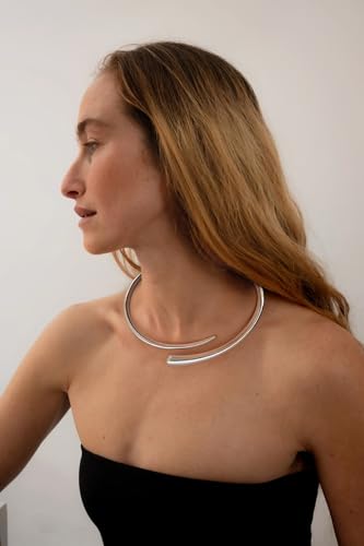 Silver Chunky Choker Collar Necklace For Women Silver Statement Necklaces Geometric Teardrop Choker Necklace Hinged Open Necklaces Jewelry3