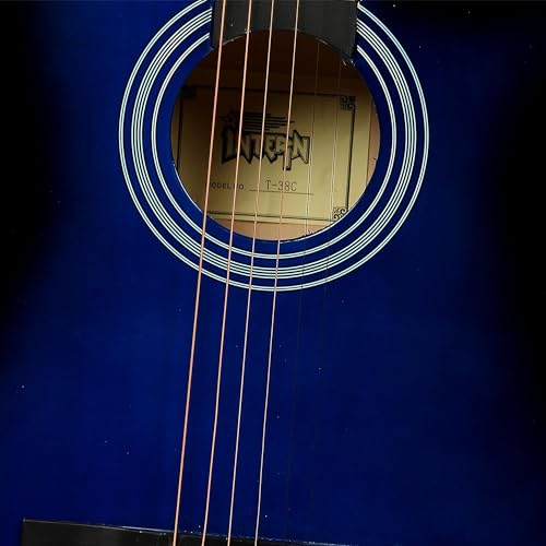 Image of Intern 38 Inch Acoustic Guitar for Beginners with Bag, Strap, Strings, Picks & Winder | Cutaway Design | Steel String Guitar for Kids & Adults. (Blue)