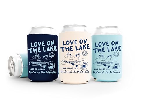 Personalized Love On The Lake Bachelorette Can Coolers Custom Lake Club Camp Bachelorette Party Favors Regular and Slim Drink Can Sleeves for the Party Crew and Guests