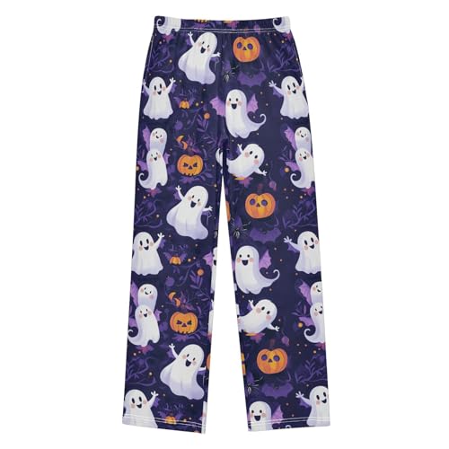 Boys' Pants Halloween Bats Ghost Dark Purple Long Bottoms Jogger Pants Elastic Waist Trousers with Pockets S-XL