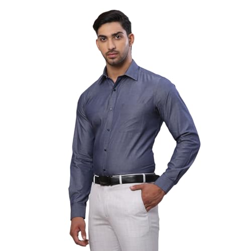 Image of Raymond Men Pure Cotton Slim Fit Solid Pattern Semi Cut Away Collar Formal Shirt