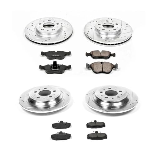 Image of PowerStop Front and Rear Brake Kit for Volvo V70 1998-99 - Drilled and Slotted Disc Rotors with Carbon-Fiber Ceramic Brake Pads Replacement, K2736