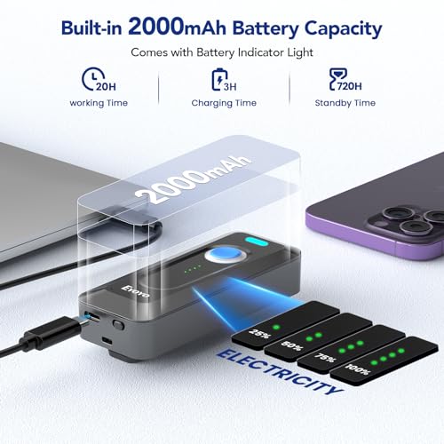 Image of Eyoyo 2D Bluetooth Barcode Scanner: Portable QR Scanner with Clip, 2000mAh Battery with Level Indicator, Mini Bar Code Reader for Library Book Inventory Compatible with iPhone, iPad, Android Phone