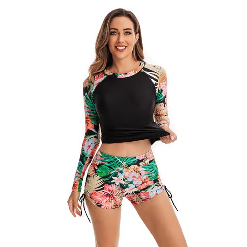 Rash guard UPF 50+ femme maillot deux pièces manches longues anti-UV