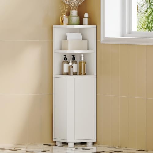 Hzuaneri Corner Cabinet, Small Bathroom Corner Cabinet with Doors, Narrow Storage Cabinets with Adjustable Shelves, Bathroom Organizers and Storage for Small Space, White BC20003X