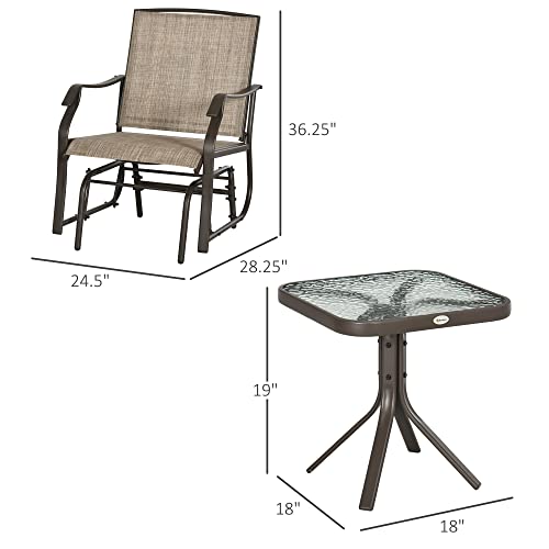 Outsunny US84B-359V00LN0131 3 Piece Outdoor Glider Chair With Coffee Table Bistro Set, 2 Patio Rocking Swing Chairs thumb #4