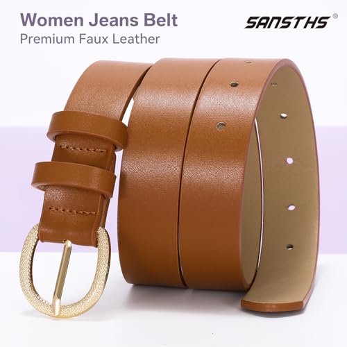 SANSTHS Fashion Womens Waist Belt with Exquisite Gold Buckle, Women Belt for Jeans Dresses Skirts Office Wear4