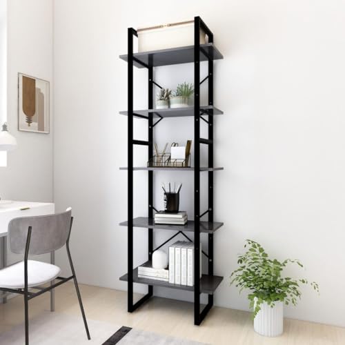 JHQHSM Estantería con 5 compartimentos, estantería de almacenamiento, estantería para libros, adecuada para oficina, pasillo, dormitorio, estudio, gris, 60 x 30 x 175 cm, material de madera