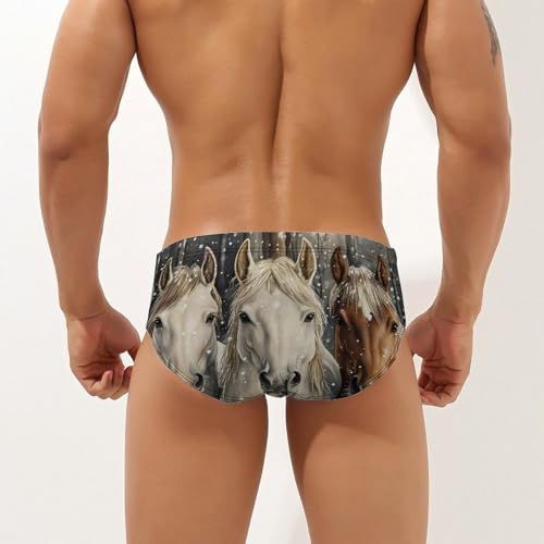 Three Horses Snowflakes Printed Swim Briefs for Men Sexy Bikini Swimwear Elastic Beach Trunks Bathing Suit3