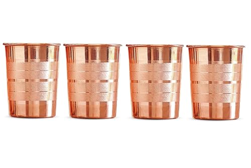 Image of 100% Pure Copper Tumbler 300ml | Ayurvedic Drinking Glass for Water | Handcrafted Copper Utensil for Daily Use - 4Pcs Set