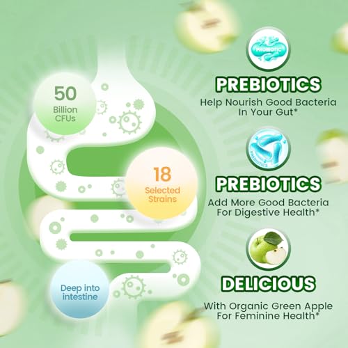 Image of VivoNu Viginal Probiotic for Women, Women Probiotic Gummies, Feminine Balance Gummies, Green Apple Probiotics for Woman Vaginigal Health, Yeast Ph Balance