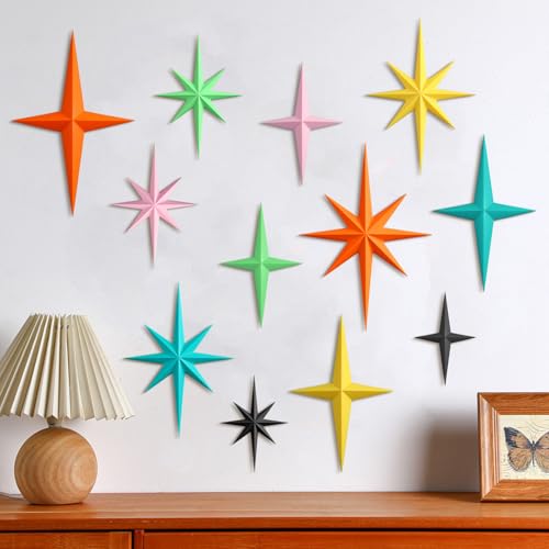 Blulu 12 Pcs Mid Century Modern Decoration Mcm Retro 3D Starburst Art Wall Sculpture...