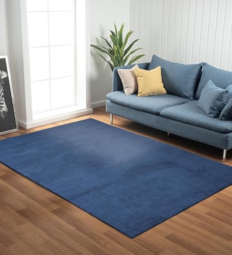 Image of Obsessions Large Indoor Polyester Carpet with Solid Pattern Felt Backing, Ideal for Bedroom & Living Room 160x230cm, Blue