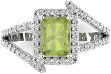 1.935 tcw Emerald Cut Cocktail Ring for Women in 14K White Gold, Natural Peridot Birthstone w/Halo Accents Solid Gold Womens Statement Fashion Ring (Size Adjustable)