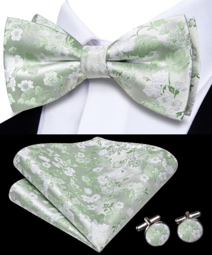 Image of Dubulle Mens Paisley Striped Bowtie Set Pre-tied Bowtie for Men and Pocket Square Set Wedding Business