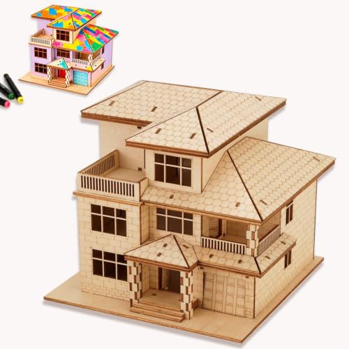 3D Wooden Puzzles for Adults,Miniature Villa Model Kit,DIY Wooden Craft for Home Office Decor,Stress Relief & Screen-Free Activity,Gift for Adults, Teens, Dads, DIY Lovers