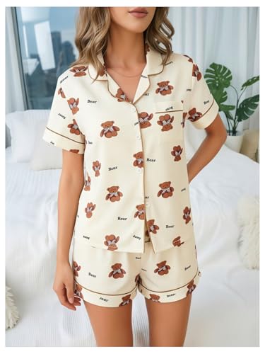 Image of Verdusa Pajamas For Women Set 2 Piece Summer Pajama Sets Cute Pjs Lounge Matching Button Shirt with Shorts