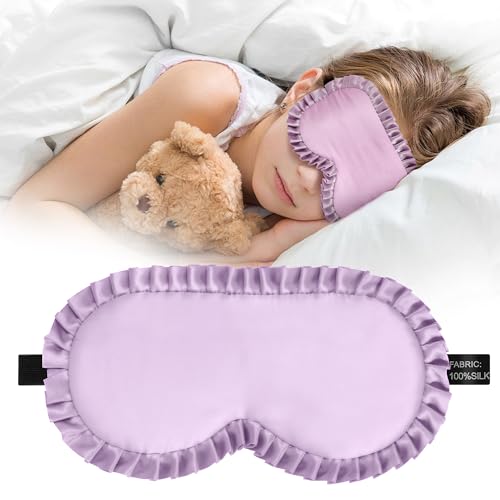 Kids Sleep Mask 100% Real Mulberry Silk Eye Mask Sleeping Mask for Kids with Adjustable Elastic Band Soft & Light Blocking Eye Cover Gift for Boys Girls Teens Age 5+ (Purple)
