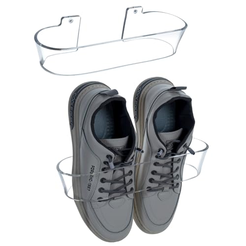 MyGift 11 Inch Round Premium Clear Acrylic Floating Shoe Storage Racks, Wall Mounted Entryway Footwear Holders, Closet Organizer for Hanging Single Pair of Shoes, Set of 2