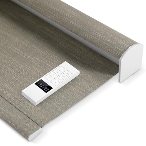 ZSHINE Motorized Blackout Window Roller Blinds Customize Width Remote Control Rechargeable Motor Popular Sunshine Fabric for Windows, Home, Office, Hotel, Club, Restaurant(82028F)