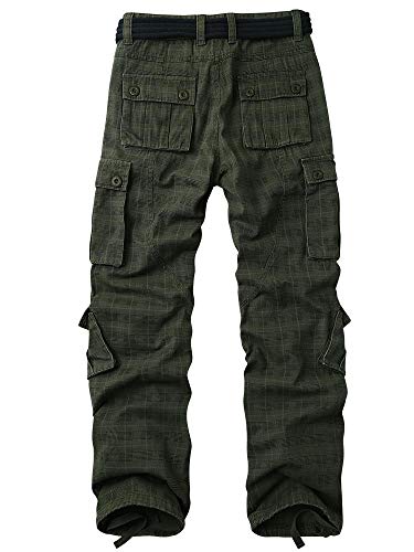 AKARMY Men's Casual Cargo Pants Military Army Camo Pants Combat Work Pants with 8 Pockets 3357 Green Plaid 302