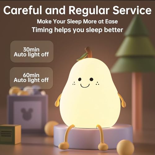 Image of MoonlitDreams Cute Pear Night Lamp for Kids | Rechargeable Silicone Night Light | Soft LED Bedside Lamp for Baby, Girls | Gift for Sister & Bedroom Decor