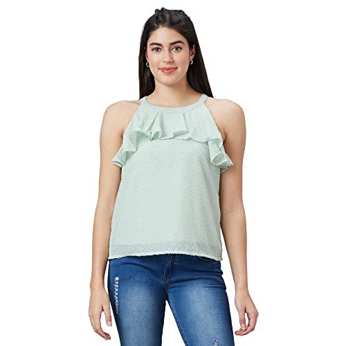 Image of Globus Women White Solid Sleeveless Top