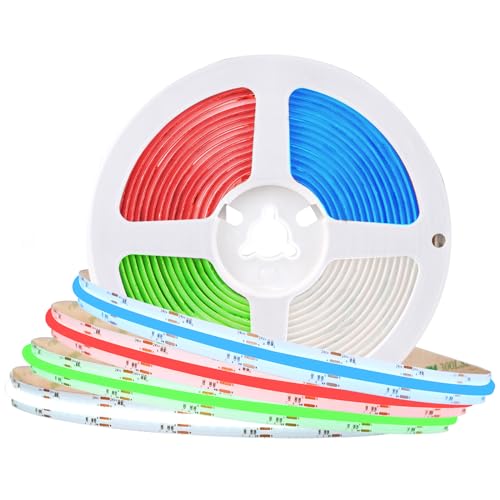 Image of RGBCCT FCOB COB RGB LED Strip Light DC24V LED Strip Light Flexible Dimmable LED Strips,16.4FT, CRI 90+, 12mm Width 840LEDs /m High Density Uniform Light for TV Bedroom Party Home Decor