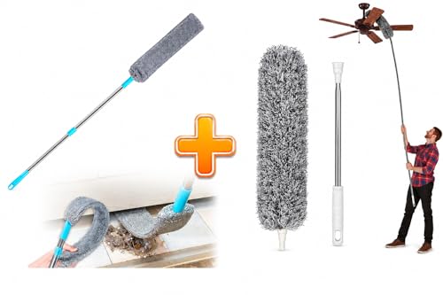 Image of Slim Gap Duster with Feather Duster Combo Flexible Flat Cleaner for Under Sofa Bed Refrigerator Furniture Fan Dust Cleaning