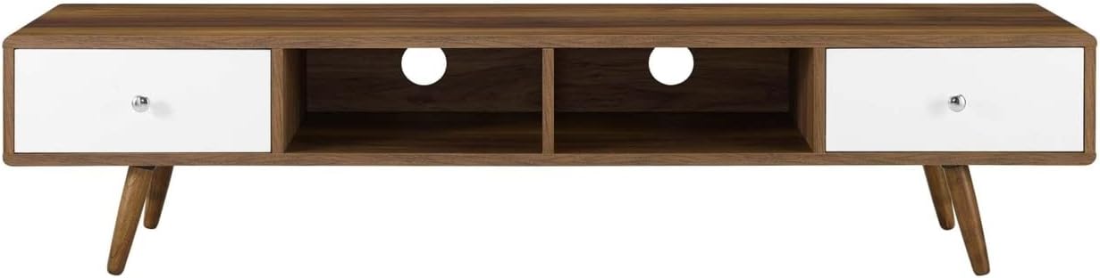 Sleek 70'' Walnut White Media Console with Cabinet Storage
