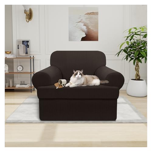 Pfrstuv Waterproof Chair Cover with Arms 2-Piece Set Striped Slipcover for 1 Separate T Cushion Couch - TPU Fabric Armchair Covers Leakproof Couch Protector for Kids, Pets(Chair, Coffee)