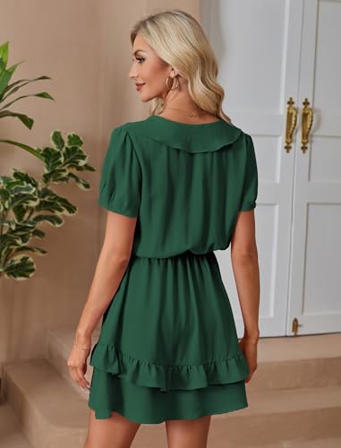 Image of Angashion Womens Tie Front Mini Dress V-Neck Ruffle Hem Summer Pockets