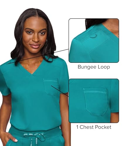 Image of Med Couture Touch Women's Scrub Tops V-Neck Tuck-in Top with 1 Pocket | Slim Fit, Touch Performance Fabric, Stretchy Rib-Knit Shoulders, Bungee Loop, 2-Way Stretch, Lightweight, for Long Shifts