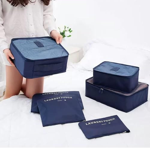 Image of Travel Organizer Pouch Set of 6, Space Saver Packing Cubes for Suitcase, Clothes, Underwear, Socks and Shoes (Dark Blue)