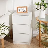 Warmiehomy White Bedside Table with 3 Drawers Small Bedside Cabinet Modern Nightstand Side Table Storage Unit for Bedroom Livingroom Small Spaces,32 * 30 * 59cm